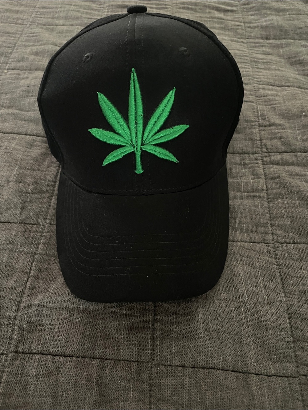 Black fit Baseball Cap with Green Leaf Embroidery